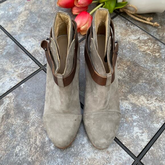 Rag &  Bone Taupe Suede Harrow Stacked Heel Ankle Booties 6.5 Western Boho - Picture 4 of 8